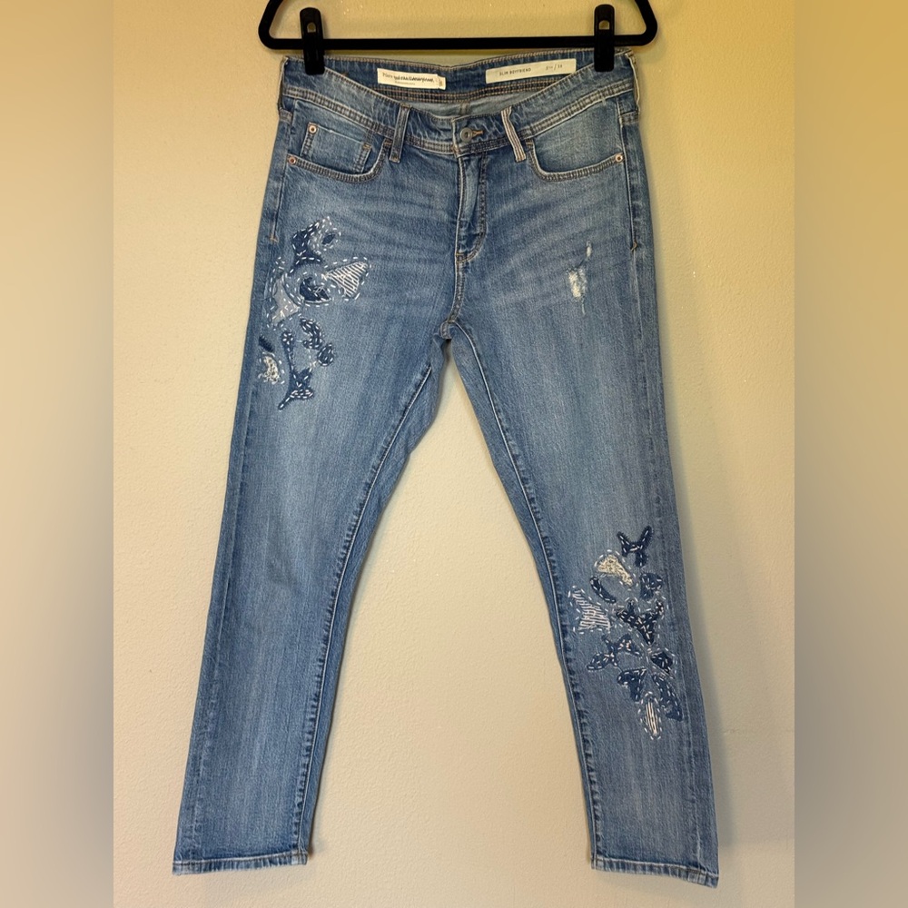 Pilcro & The Letterpress Embroidered Boyfriend Denim Jeans Size 28 - Picture 2 of 11